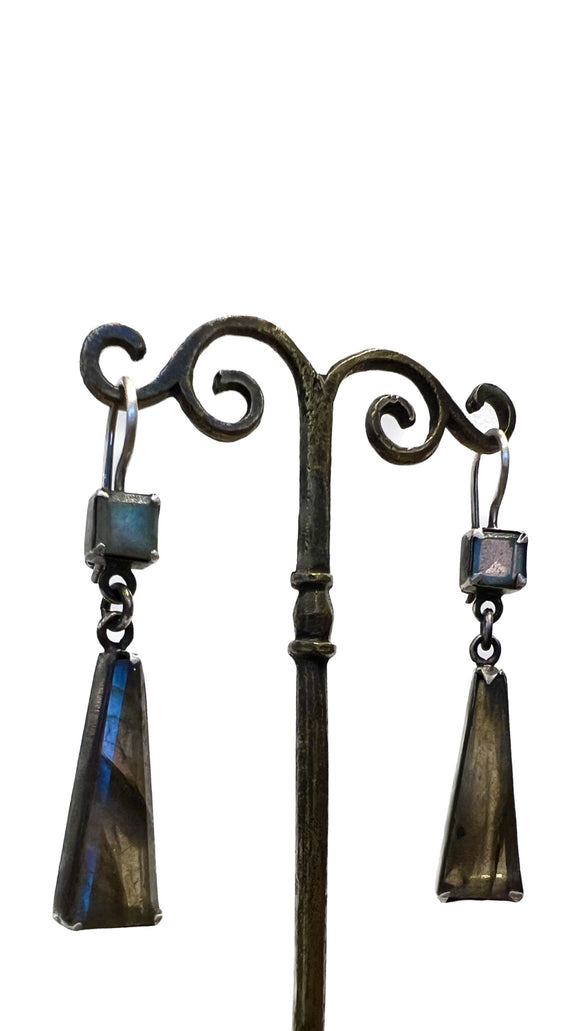 Rainbow Moonstone Square and Elongated Triangle Drop Earrings | Jane Diaz
