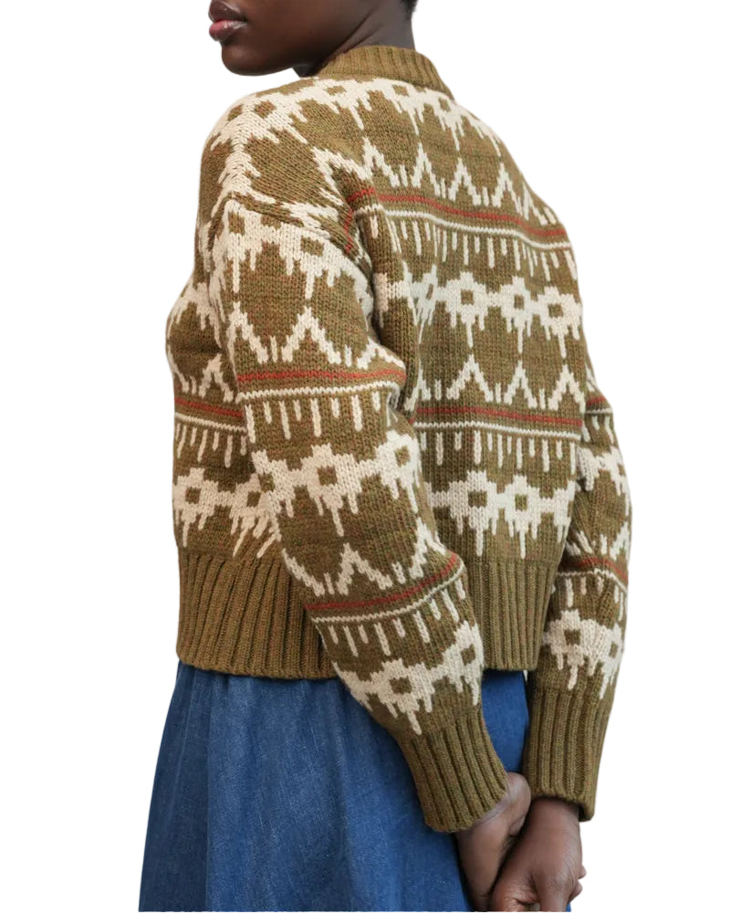 Beaumont Organic | Olive Green Fair Isle Heavy Knit Cardigan