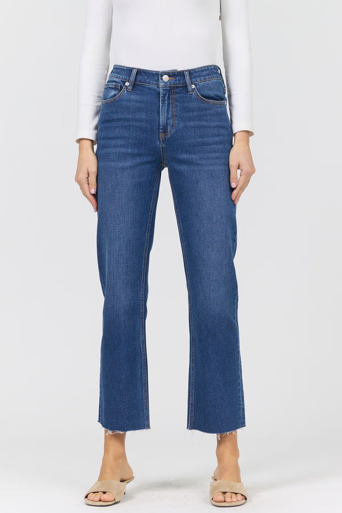 Dear John | Mid-Rise Raw Hem Straight Leg Jeans