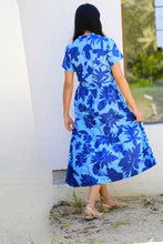 Dolma Navy and Blue Floral and Leaf Print Dress