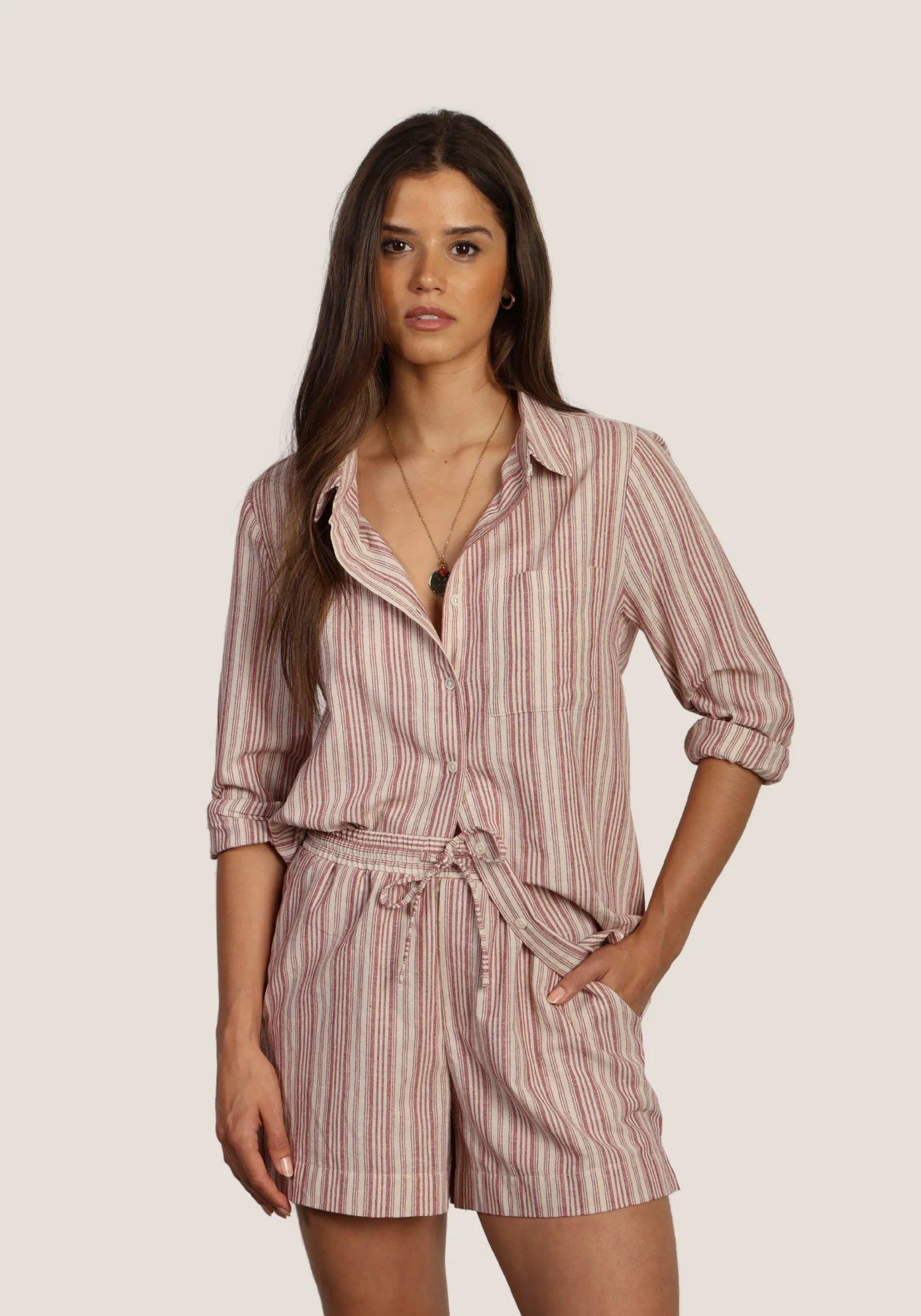Dylan | Red and White Striped Button Up Shirt