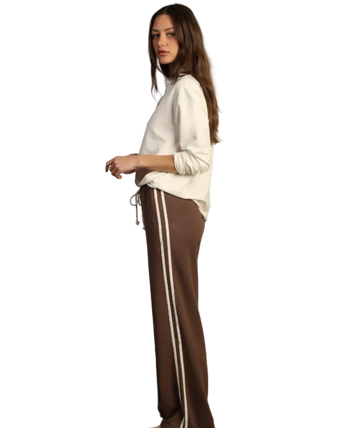 Dylan | Brown Wide Leg Pant with Side Stripe