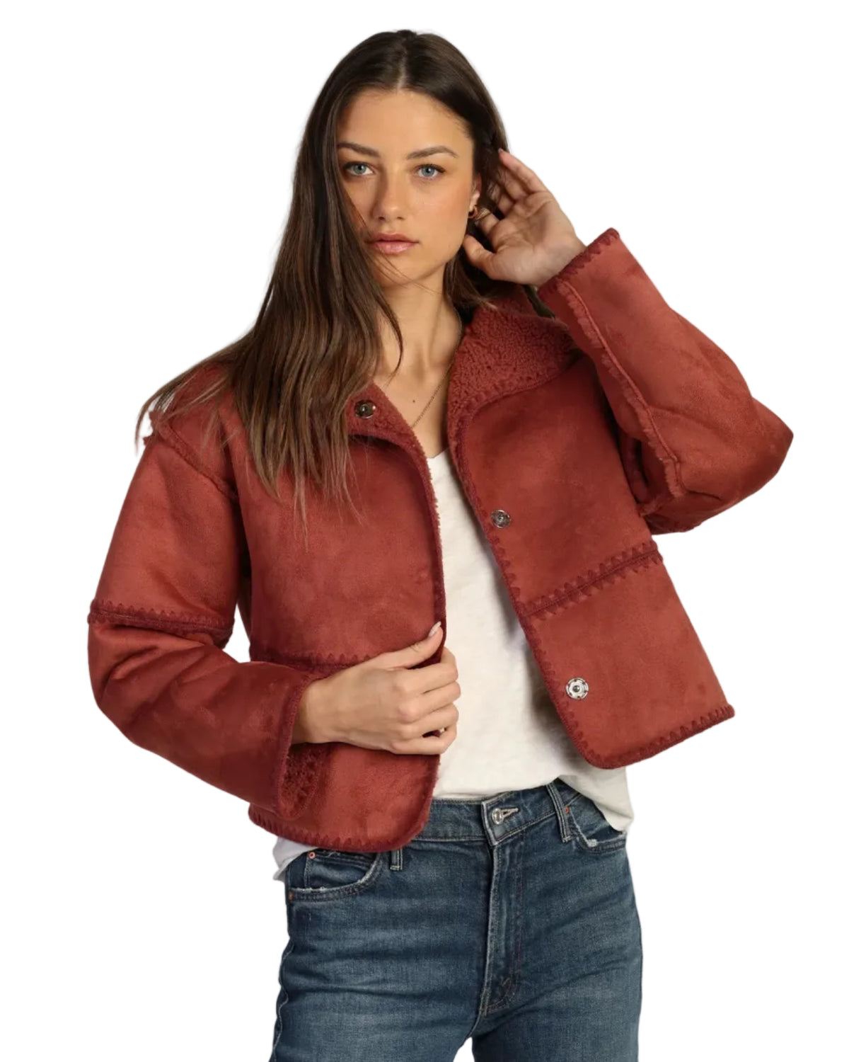 Dylan | Rust Red Stitched Luxe Suede Jacket
