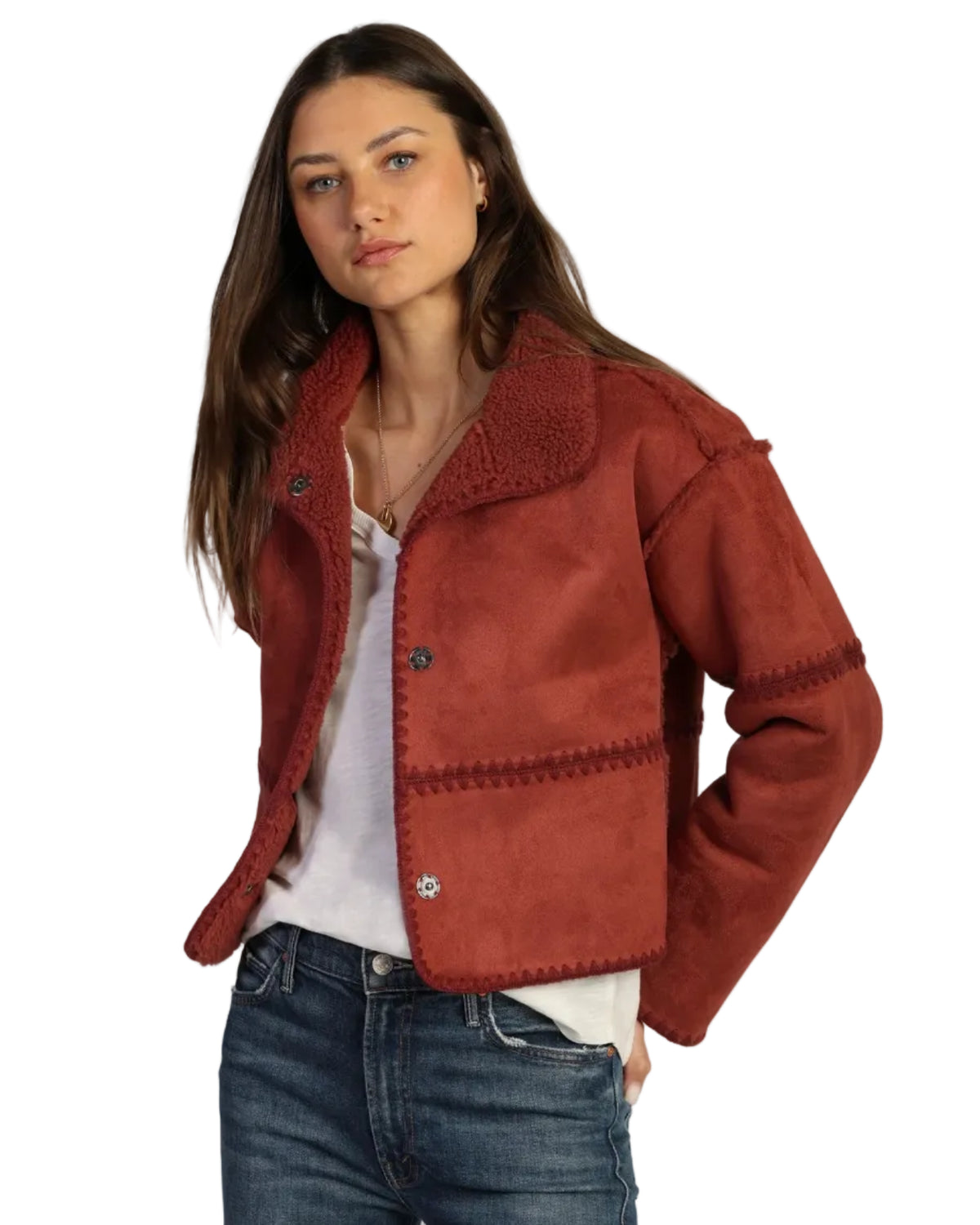 Dylan | Rust Red Stitched Luxe Suede Jacket