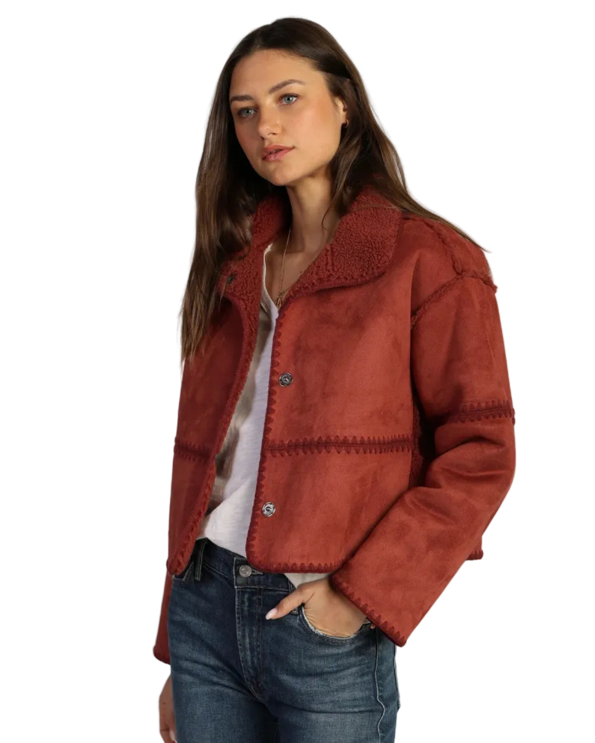 Dylan | Rust Red Stitched Luxe Suede Jacket