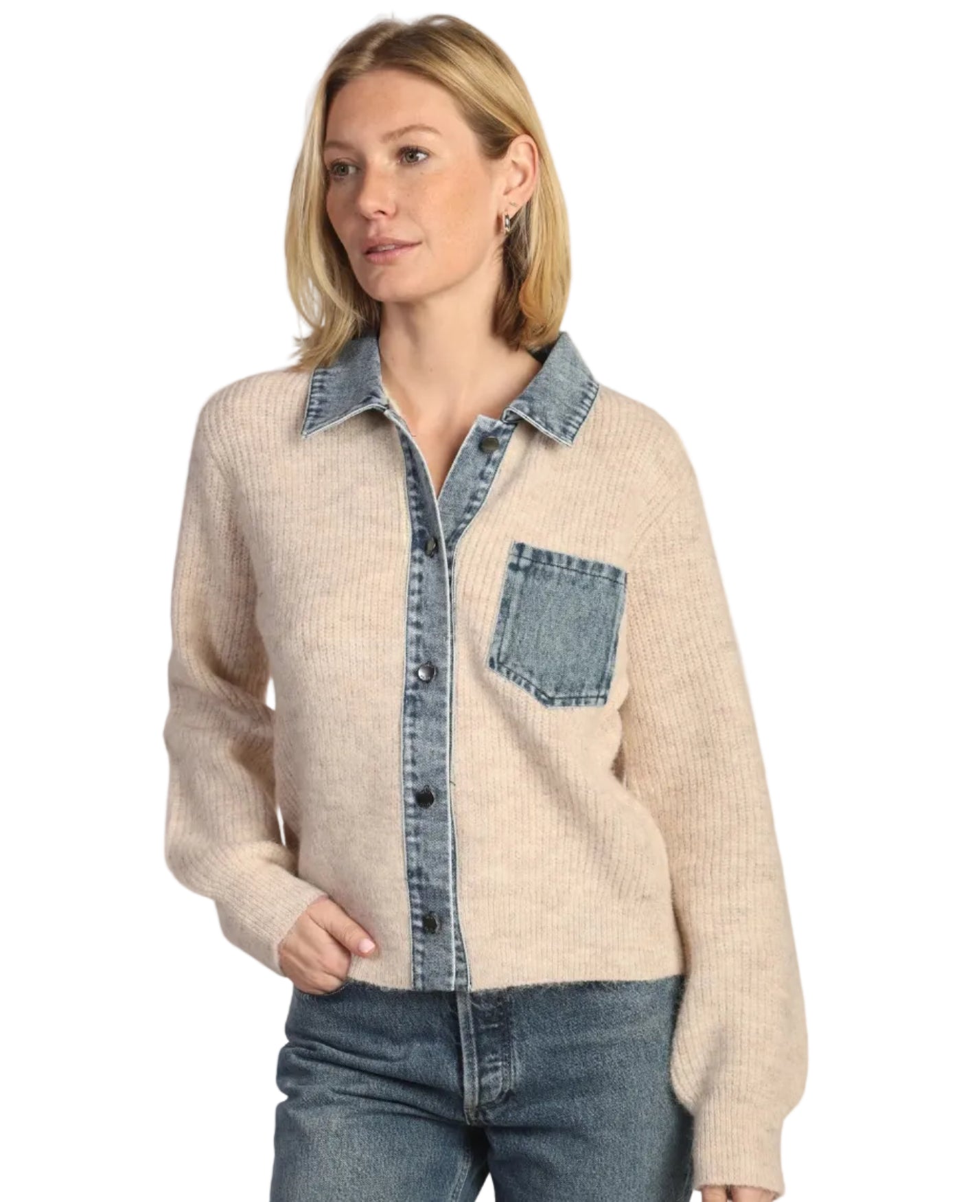 Dylan | Denim and Cream Sweater Jacket