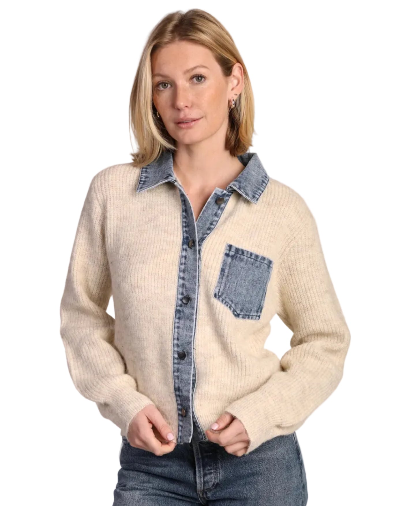 Dylan | Denim and Cream Sweater Jacket