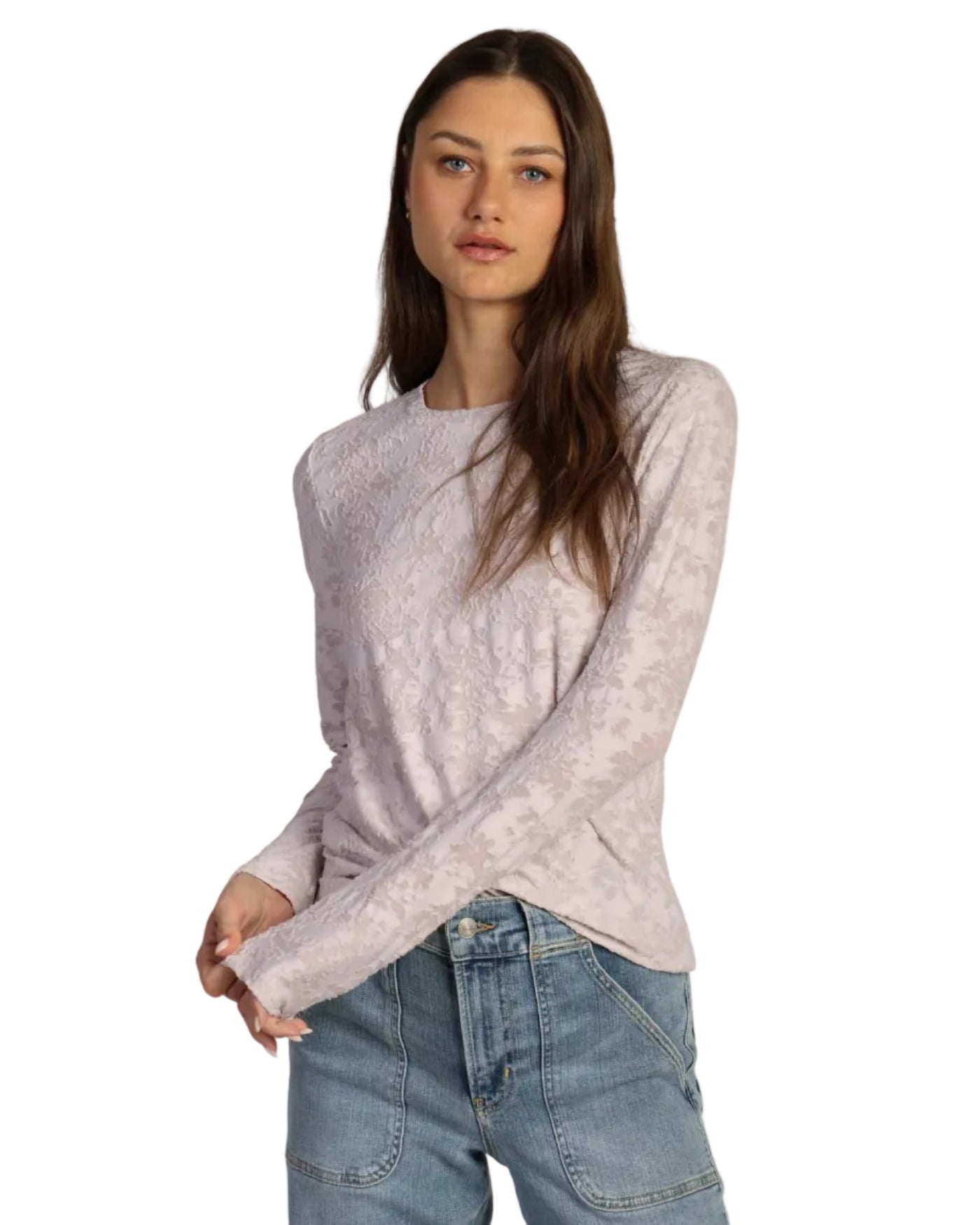 Dylan | Pale Lavender Cutout Floral Long Sleeve Top