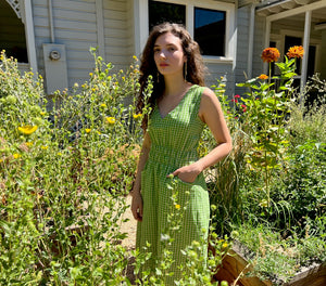 Fiji Dress in Grass Green Check | Modaspia