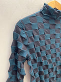 Elbow Length Turtleneck in Checked Chocolate & Teal | Margaret O'Leary