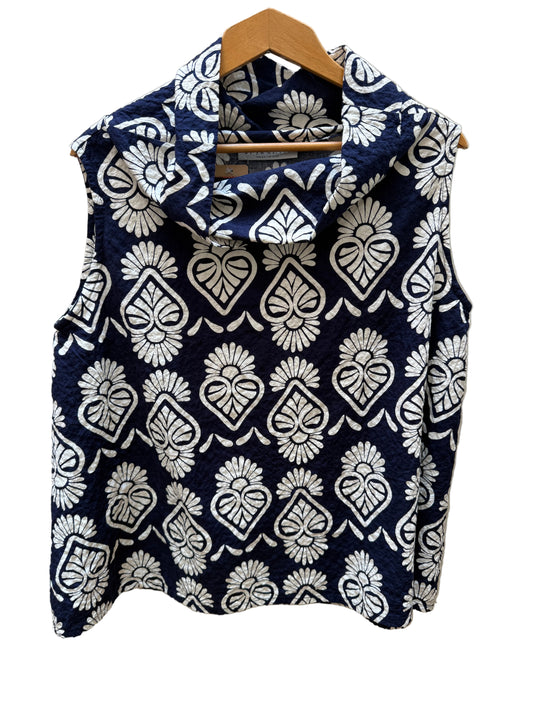 Bryn Walker Navy Blue and White Sleeveless Top