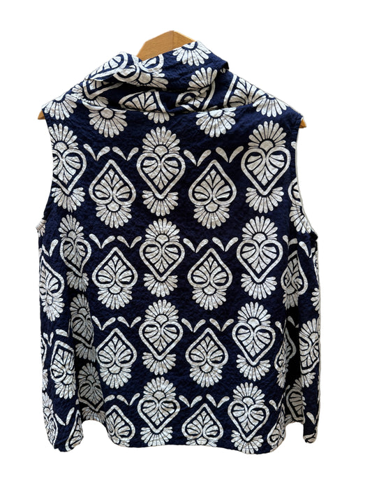 Bryn Walker Navy Blue and White Sleeveless Top
