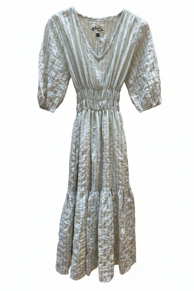 Modaspia | White Striped and Black Ticking Striped Dress