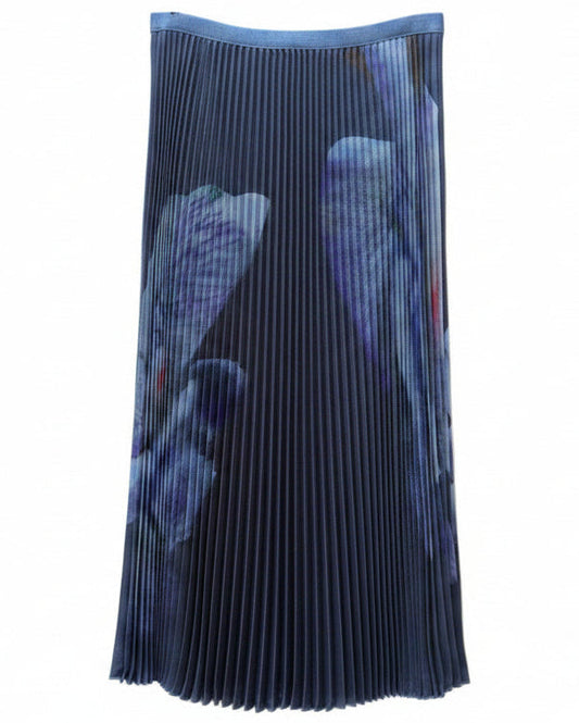 Wild Cosmos | Blue Grey Floral Pleated Skirt
