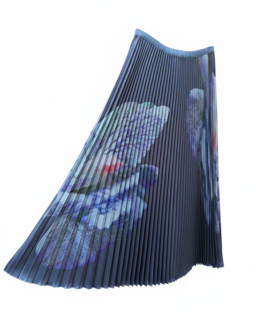 Wild Cosmos | Blue Grey Floral Pleated Skirt