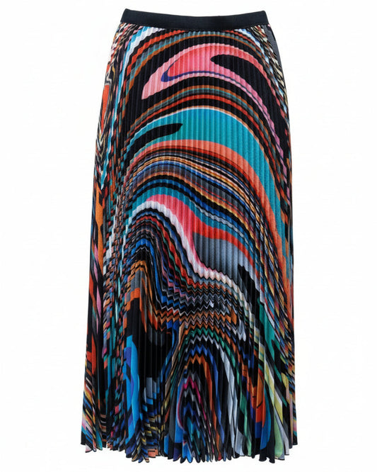 Wild Cosmos | Multicolor Abstract Paint Pattern Pleated Skirt