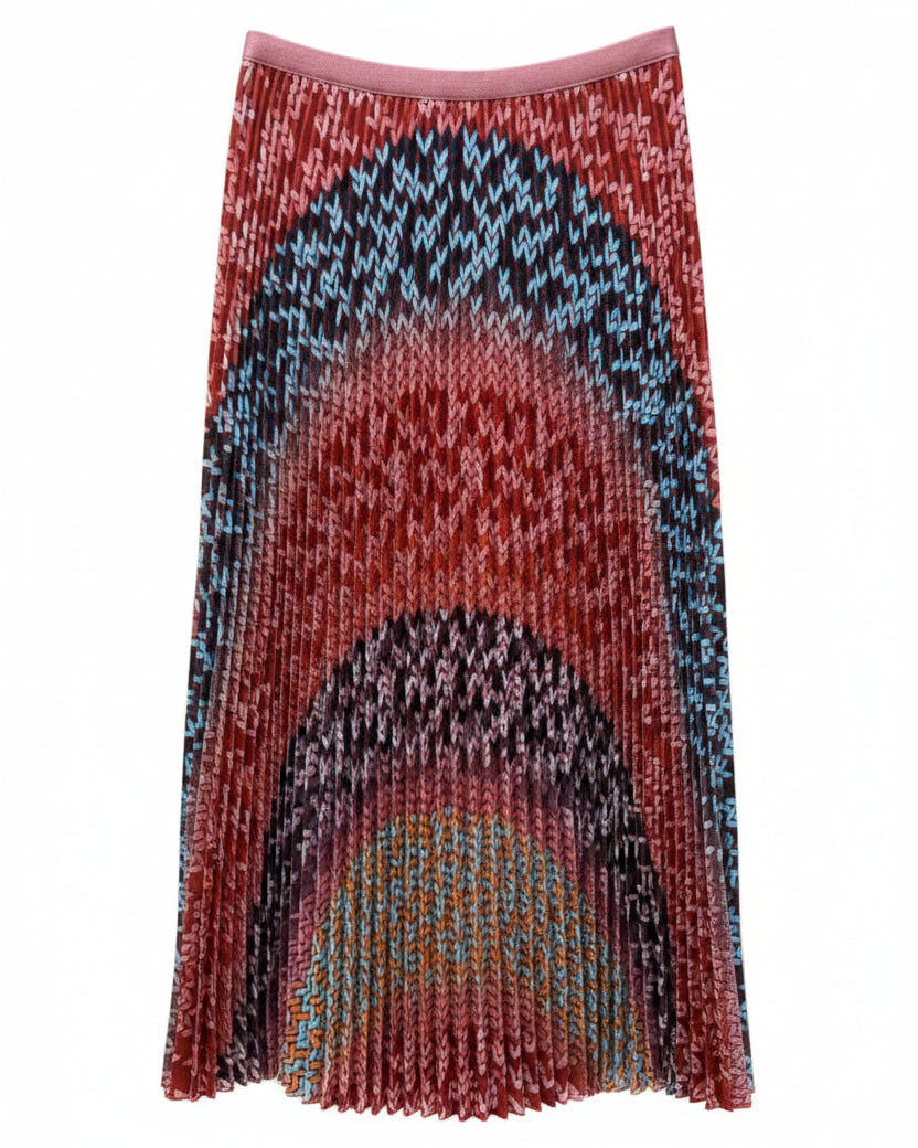 Wild Cosmos | Red Pink Blue Abstract Pattern Pleated Skirt