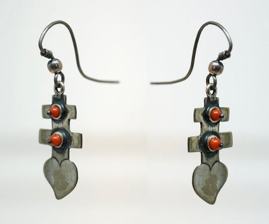 Mexican sacred heart earrings with coral beads
