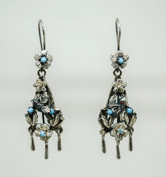 Mexican small sterling Baroque earrings with Turquoise beads