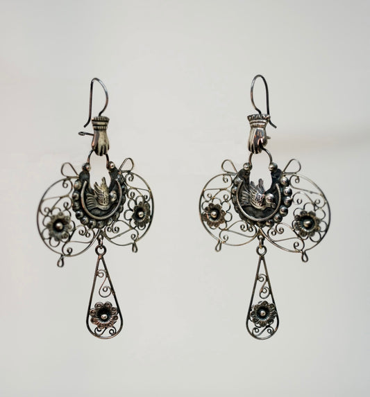 Blue Jaguar Mexican sterling silver filigree earrings.