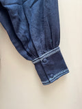 Embroidered Navy and Duck Egg Blue Blouse | Rose and Rose