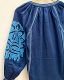 Embroidered Navy and Duck Egg Blue Blouse | Rose and Rose