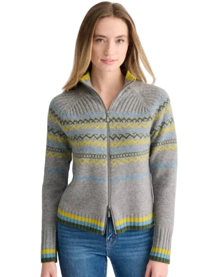 Kinross Cashmere | Fairisle Zip Mock Neck Cardigan