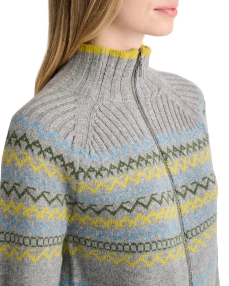 Kinross Cashmere | Fairisle Zip Mock Neck Cardigan