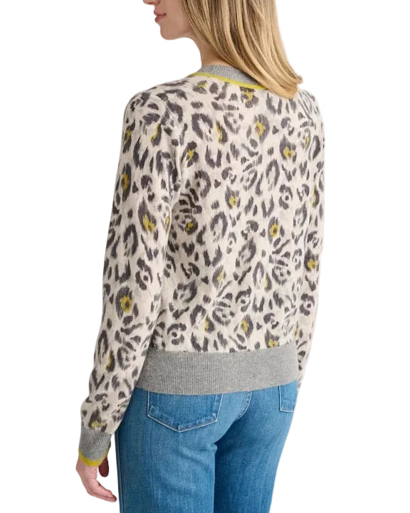 Kinross Cashmere | Grey and Citrine Cheetah Print Cardigan