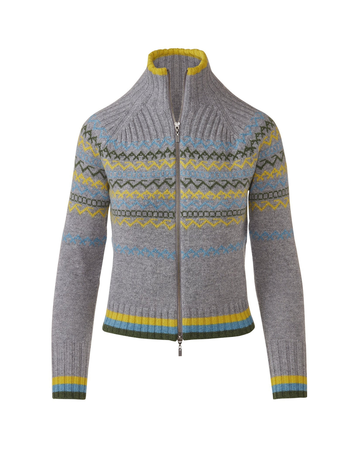 Kinross Cashmere | Fairisle Zip Mock Neck Cardigan