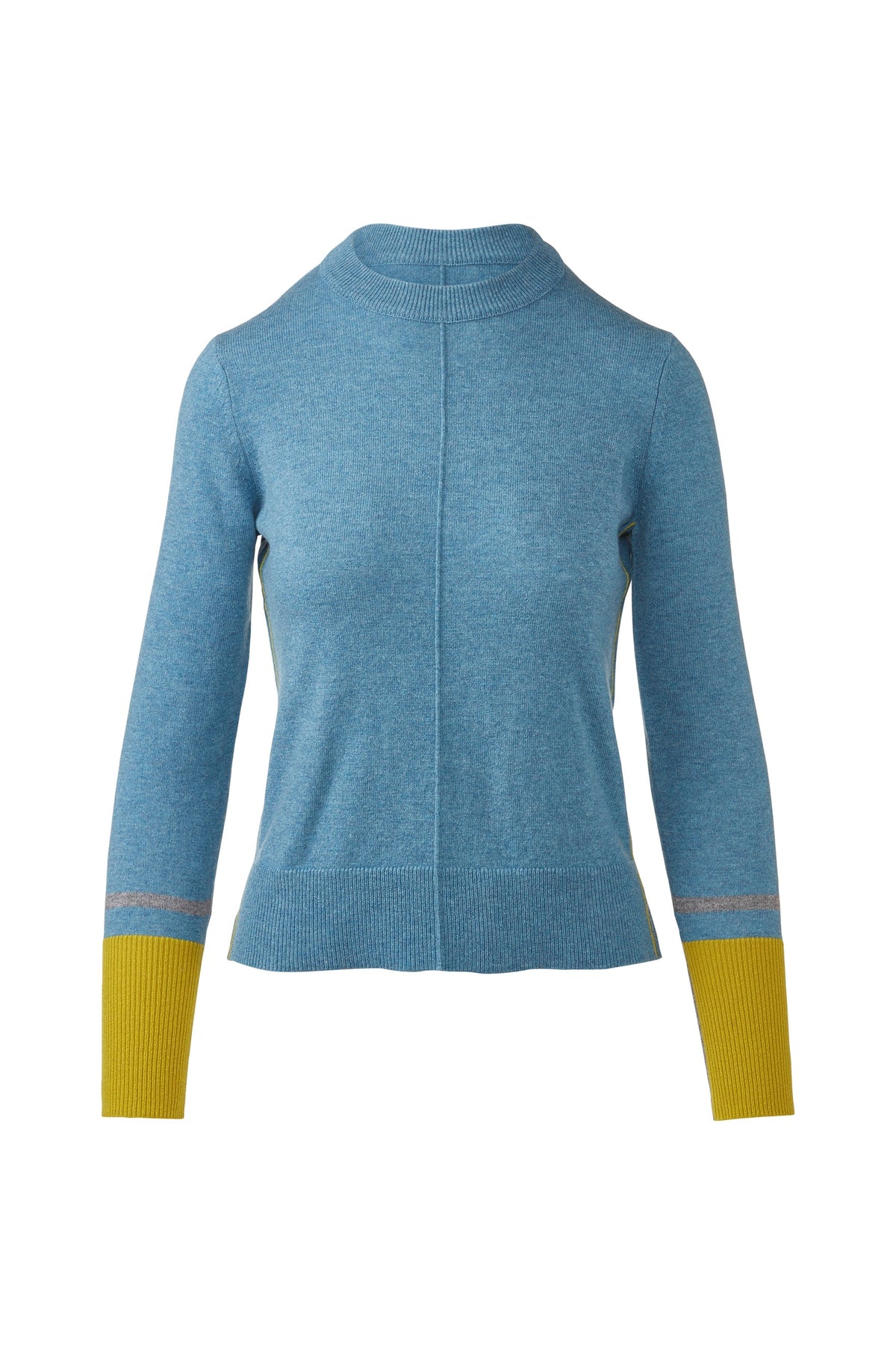 Kinross Cashmere | Blue and Citrine Colorblock Crewneck Sweater