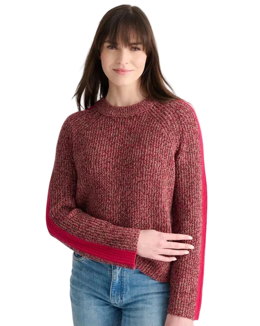 Kinross Cashmere | Pink Marled Shoulder Stripe Sweater