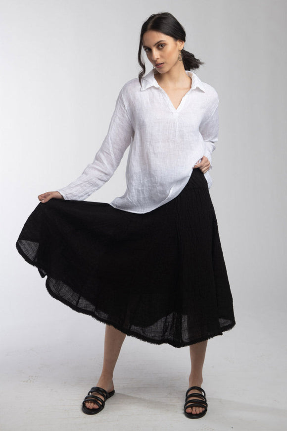 Layered Skirt with Frayed Hem in Black | Luna Luz