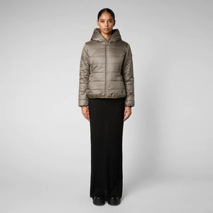 Hooded Short Reversible Coat in Mud Grey / Save the Duck