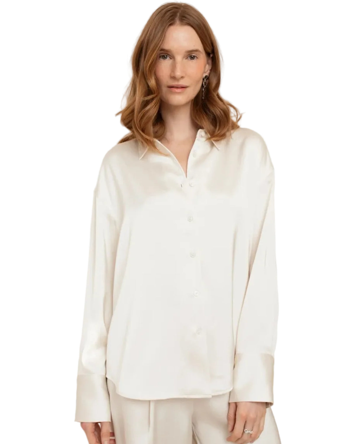 Paper Label | Cream Satin Shine Button Up