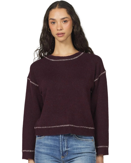 Another Love | Burgundy Pale Pink Stitch Detail Sweater