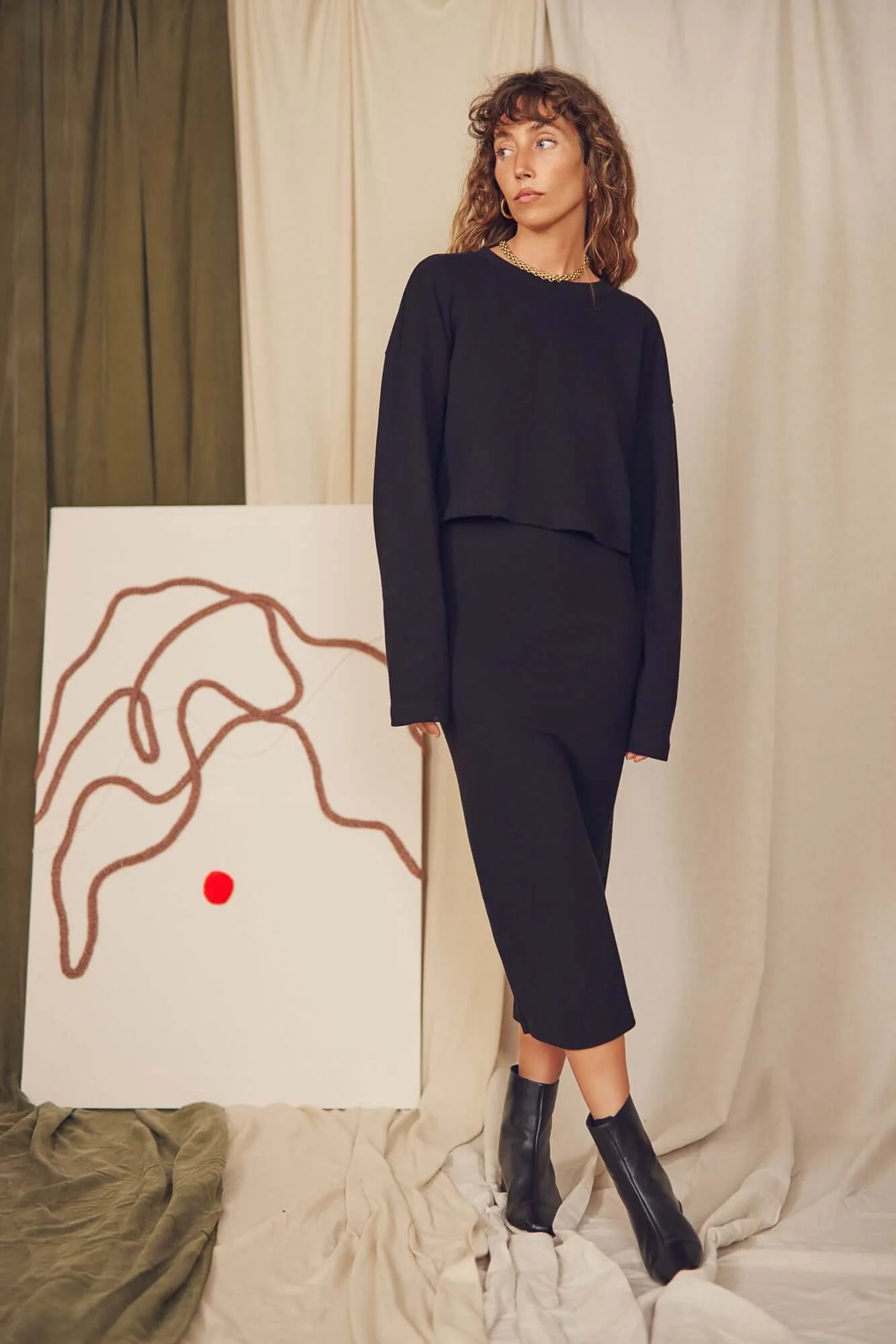 Basic Organic Cotton Black Crop Wide Top / Cossac