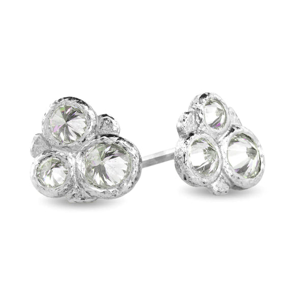 3 Stone Cluster stud Earrings with inverted lab grown diamonds | Rona Fisher