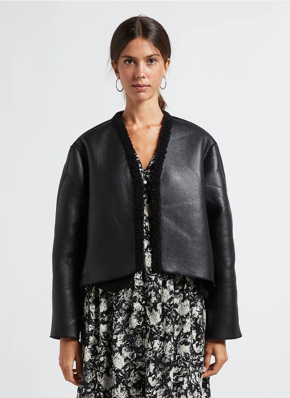 Faux Leather Crop Coat by The Korner