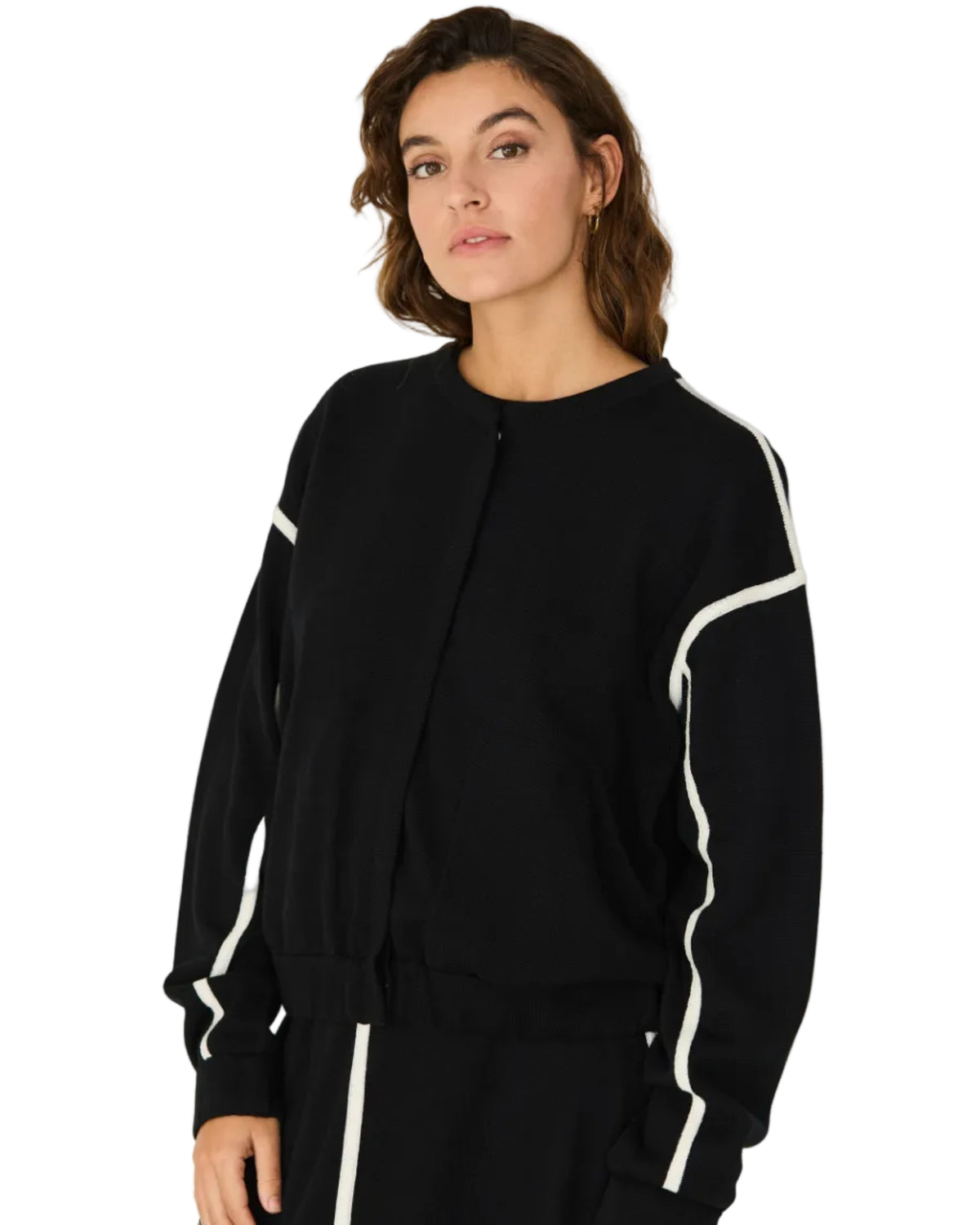 SKFK | Black and White Stitch Detail Cardigan Sweater