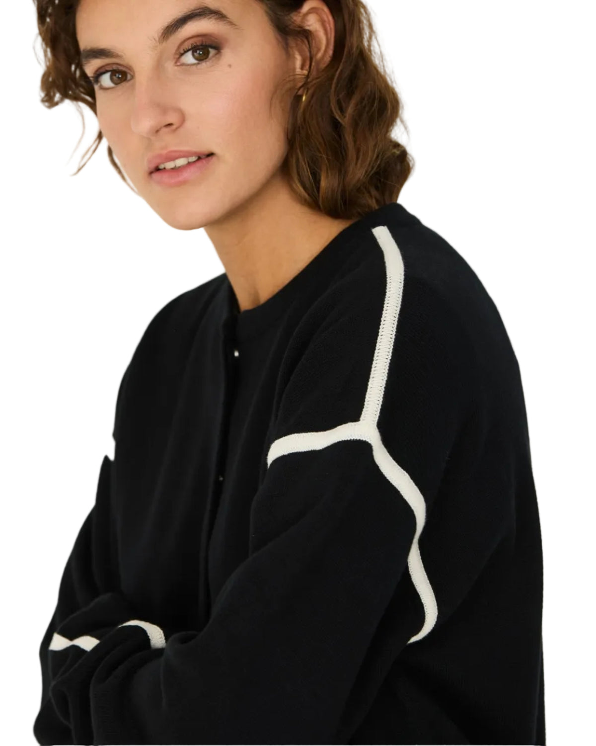 SKFK | Black and White Stitch Detail Cardigan Sweater