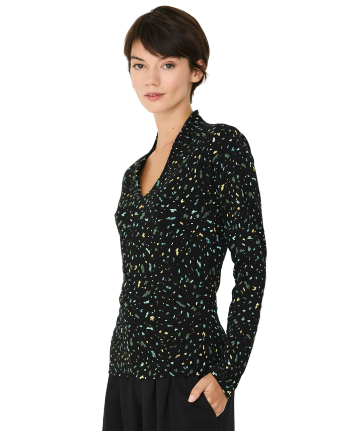 SKFK | Black Multicolor Cailloux Print Top