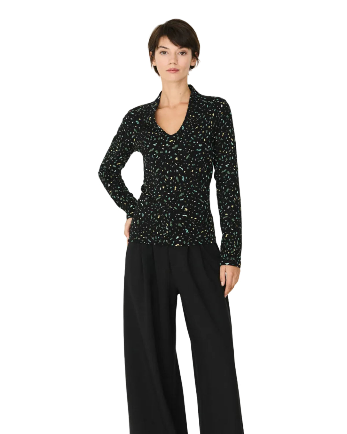 SKFK | Black Multicolor Cailloux Print Top