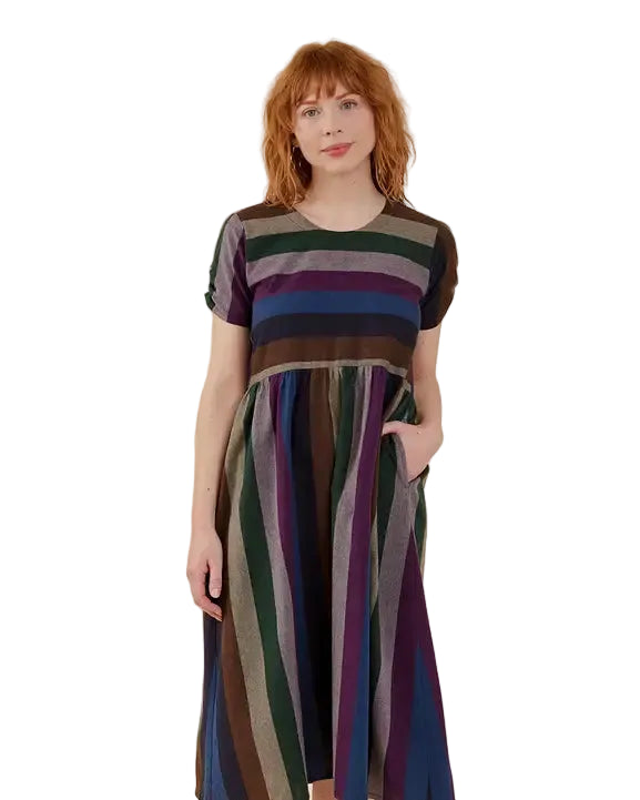 Mata Traders | Striped Cinched Sleeve Midi Dress