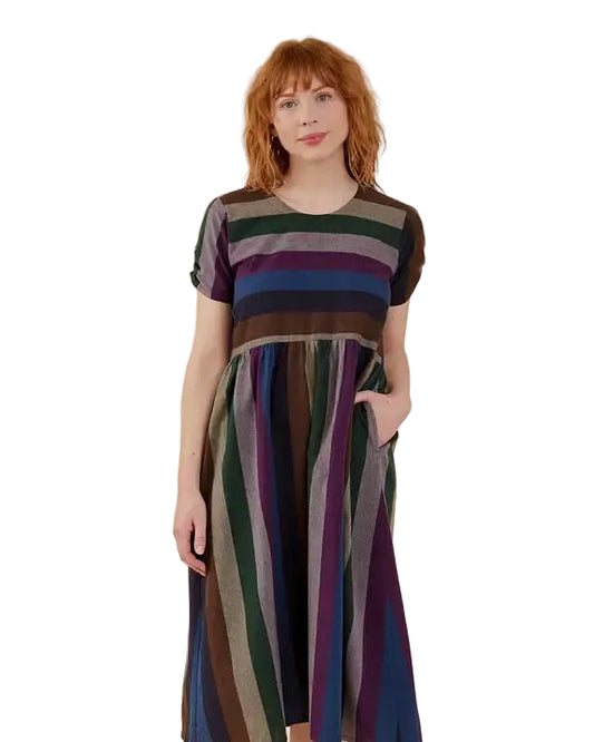 Mata Traders | Striped Cinched Sleeve Midi Dress