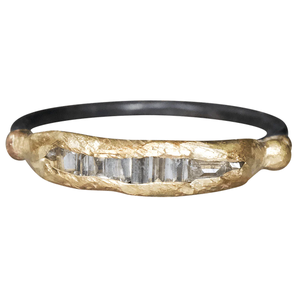 Baguette Diamond band on oxidized sterling silver| Variance Objects