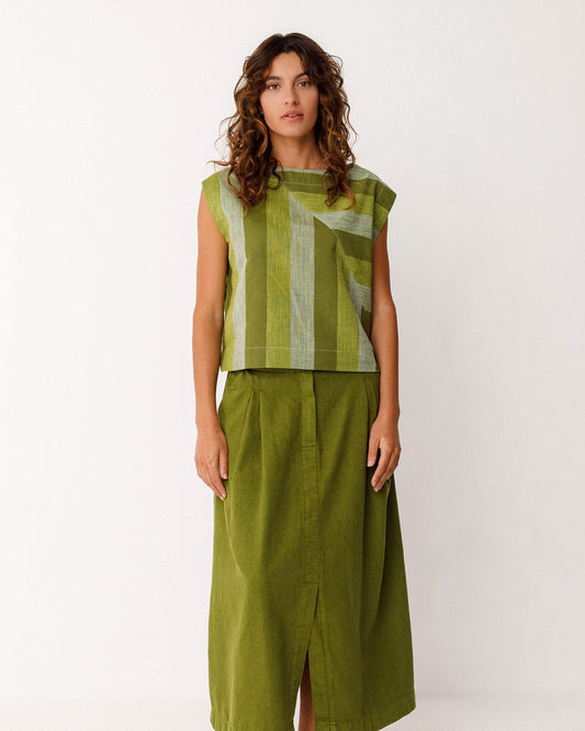 SKFK | Boxy Sleeveless Green Striped Top