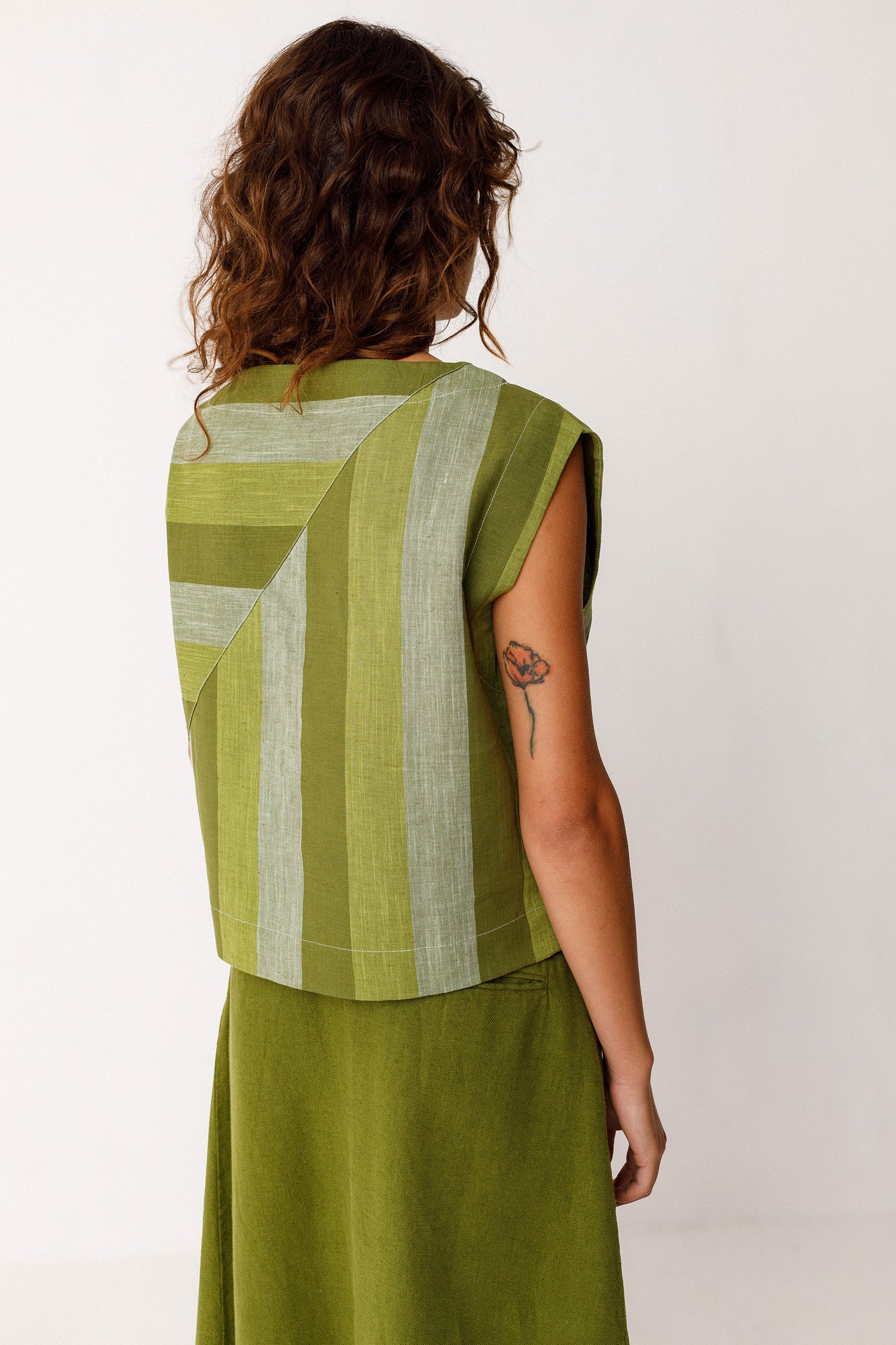 SKFK | Boxy Sleeveless Green Striped Top