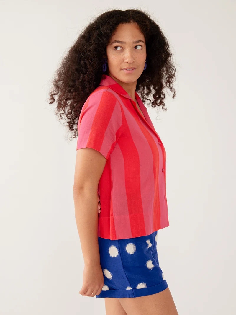 Mata Traders | Red and Pink Striped Short Sleeve Button Down