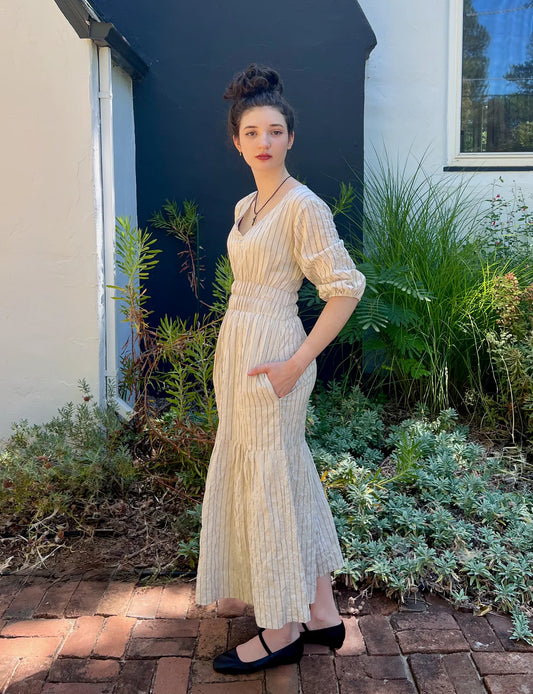 Modaspia | White and Black Striped Ticking Striped Dress